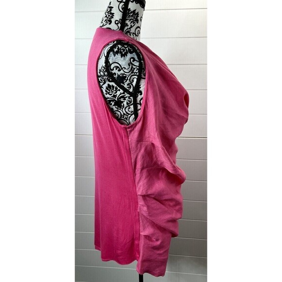 Neiman Marcus Womens Pink Linen Blend Cow Neck Ruching Beach Coastal L - Picture 5 of 10